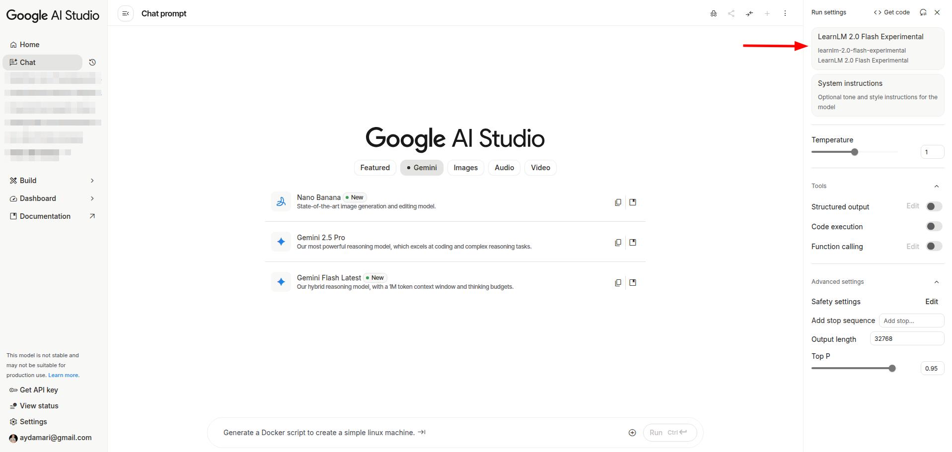 Interface Google AI Studio