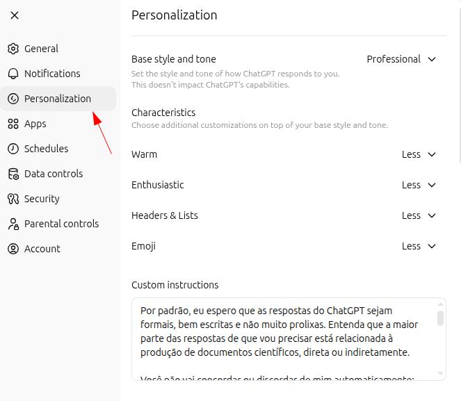 Personalização do ChatGPT