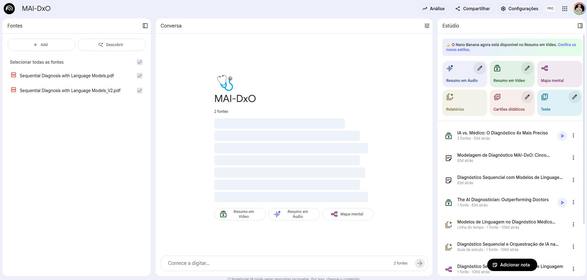 Interface NotebookLM