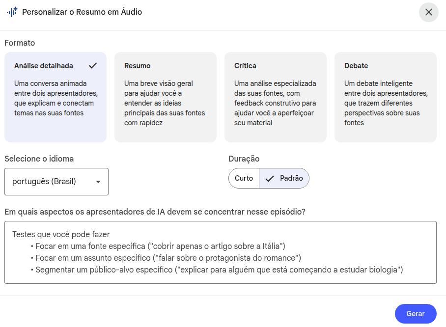 Editando recursos do NotebookLM